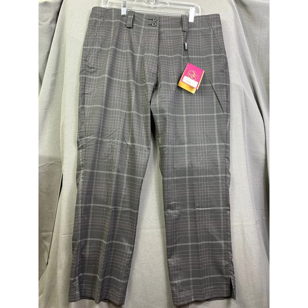 Adidas Golf Edwin Watts Men's Plaid Trousers Grey Pink Windowpane Check Pants 36